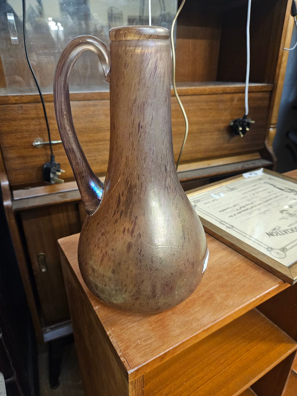 Lot 224 – Large Iridescent Studio Glass Ewer in the Style of Mdina Glass