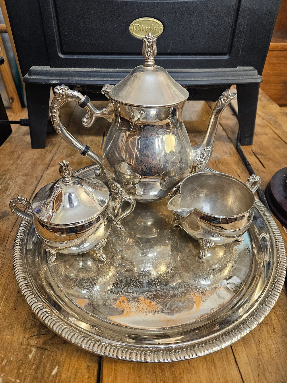 Lot 256 – A Set of Victorian Style Silver Plated Tea Service Items on Tray