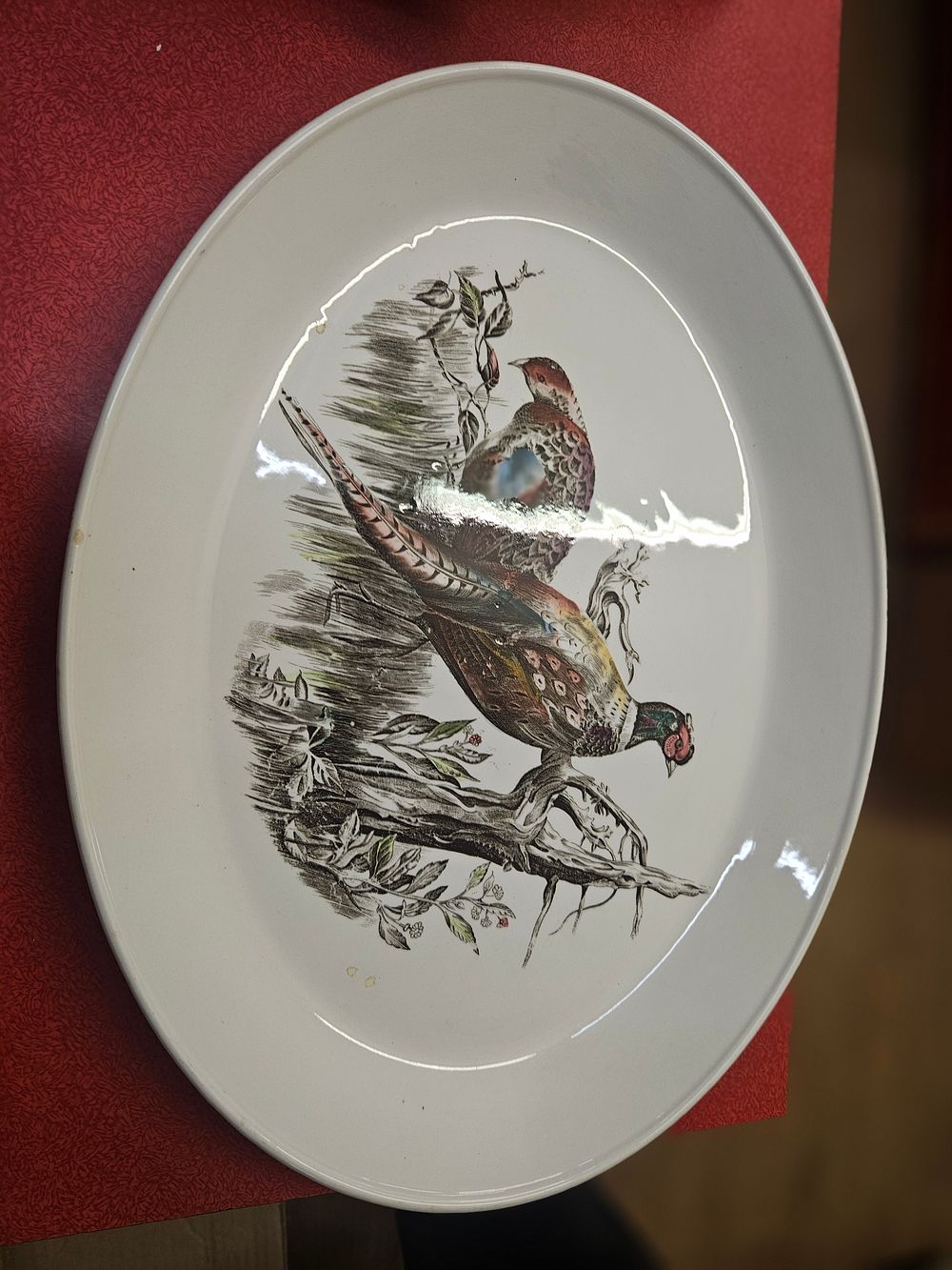 Lot 270 – Two Pieces of British Earthenware Including a Myott Son and Co Sweet Seventeen Plate and a Large Pheasant Serving Platter