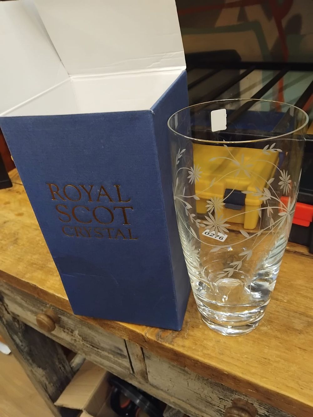 Lot 272 – A Royal Scot Crystal Etched Floral Highball Glass with Presentation Box