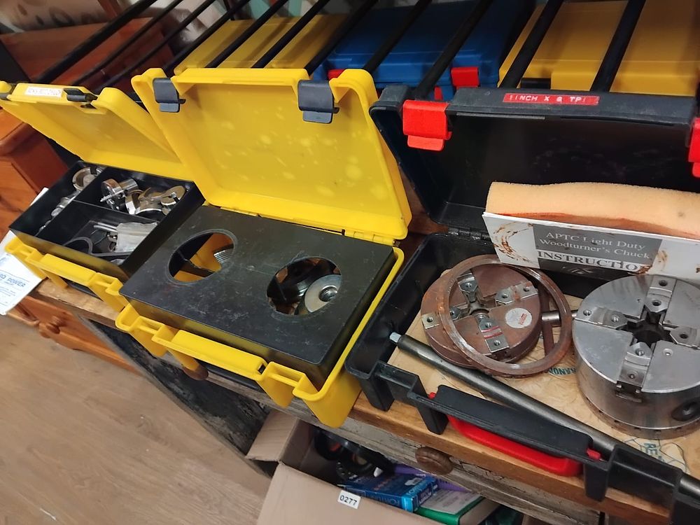 Lot 276 – A Collection of Woodturning Lathe Chucks and Tooling including APTC and Marlin Systems