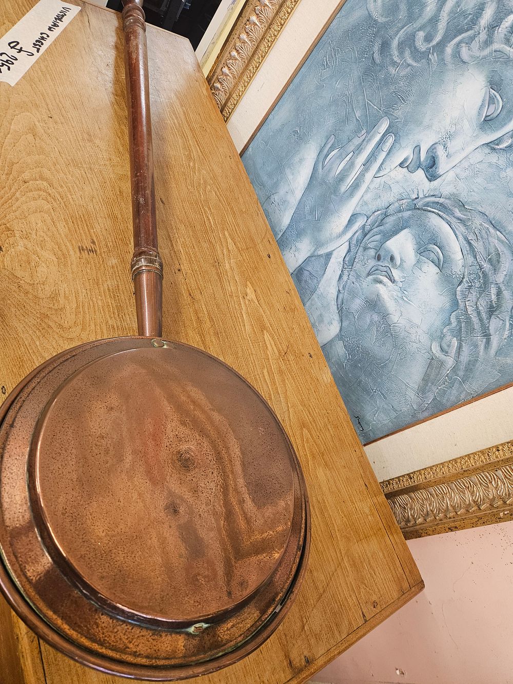 Lot 298 – A Victorian Copper Bed Warming Pan with Turned Wooden Handle