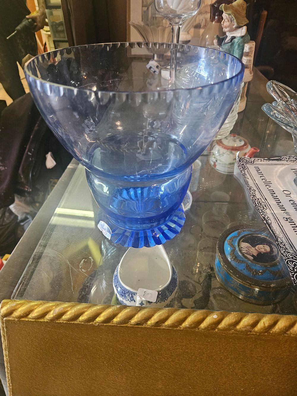 Lot 300s – An Art Deco style cobalt blue pressed glass fluted centrepiece bowl
