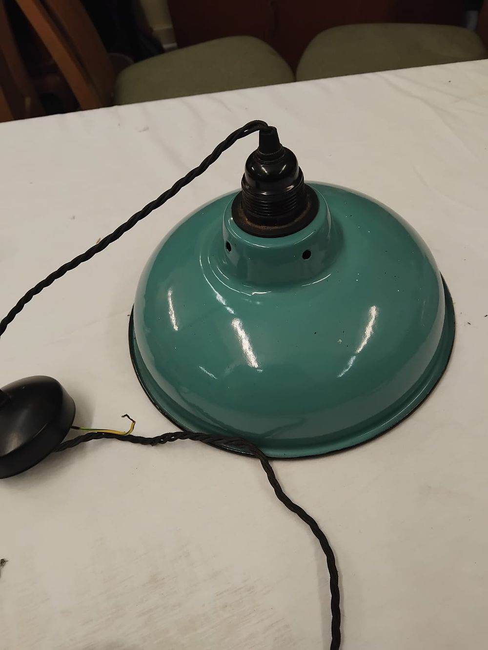Lot 314 – A Mid-20th Century Style Turquoise Enamelled Metal Industrial Pendant Light