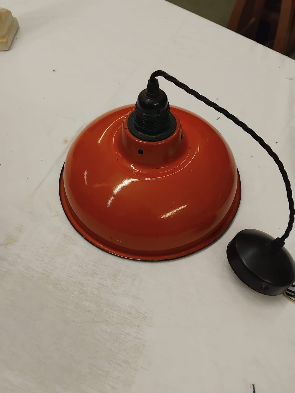 Lot 316 – Vintage Style Orange Enamelled Industrial Pendant Light
