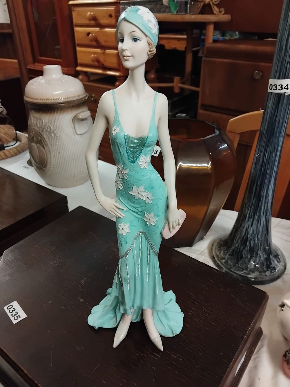 Lot 344 – Art Deco Style Lady Figurine in Teal Gown