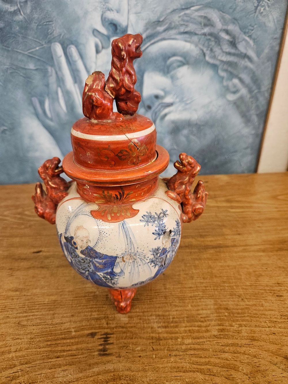 Lot 388 – A Japanese Satsuma Style Earthenware Incense Burner and Cover (Koro), Meiji Period