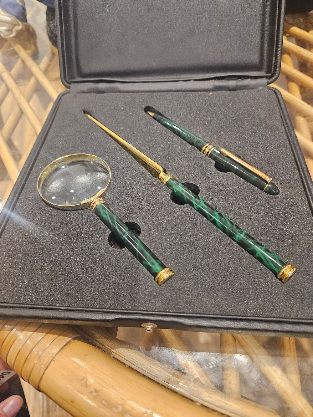Lot 426 – A Trio of Lanco Desk Accessories with Green Malachite-Effect Finish