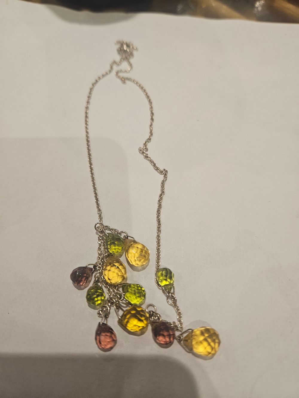 Lot 456 – Multi-coloured Faceted Bead Cluster Drop Necklace in silver 10grams