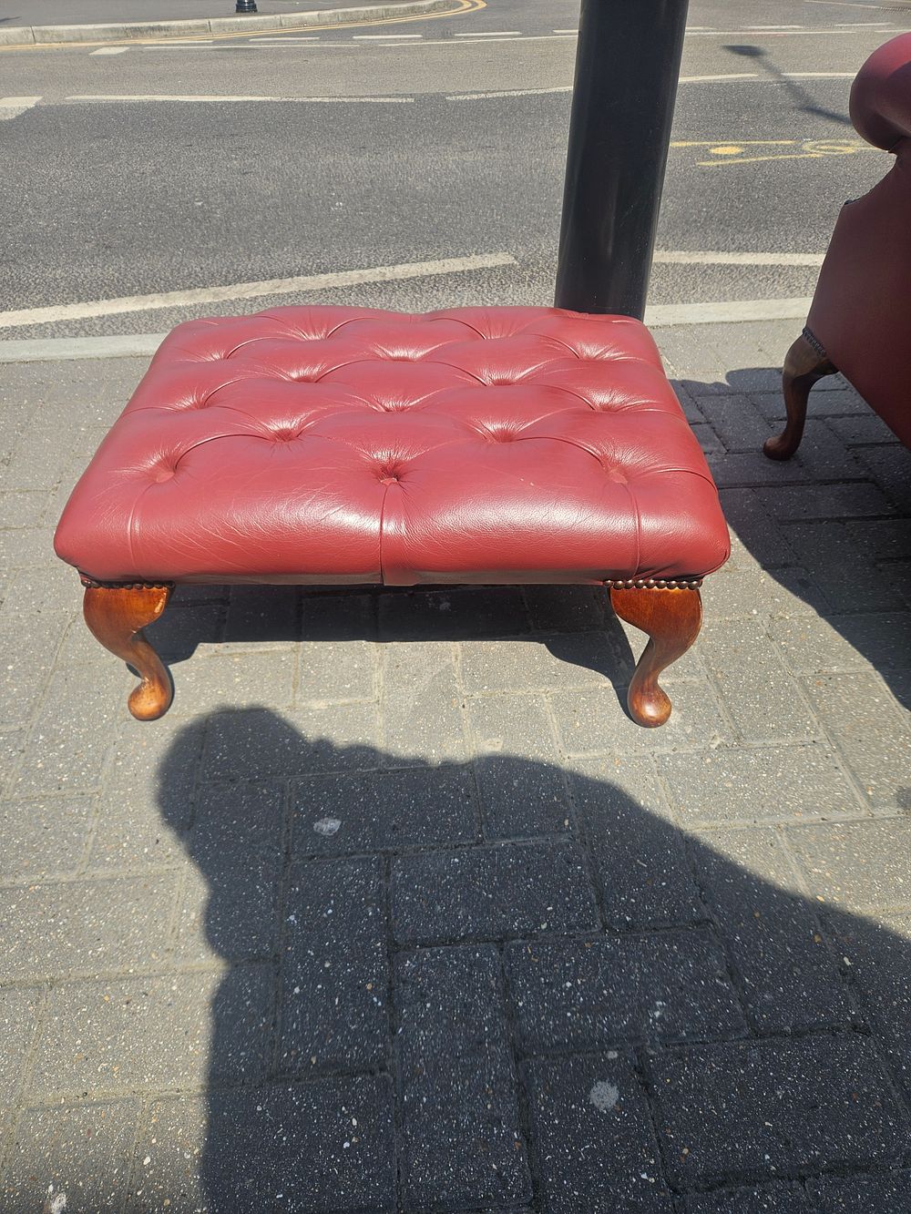 Lot 86a – Chesterfield sofa 2 wingback chairs and stool