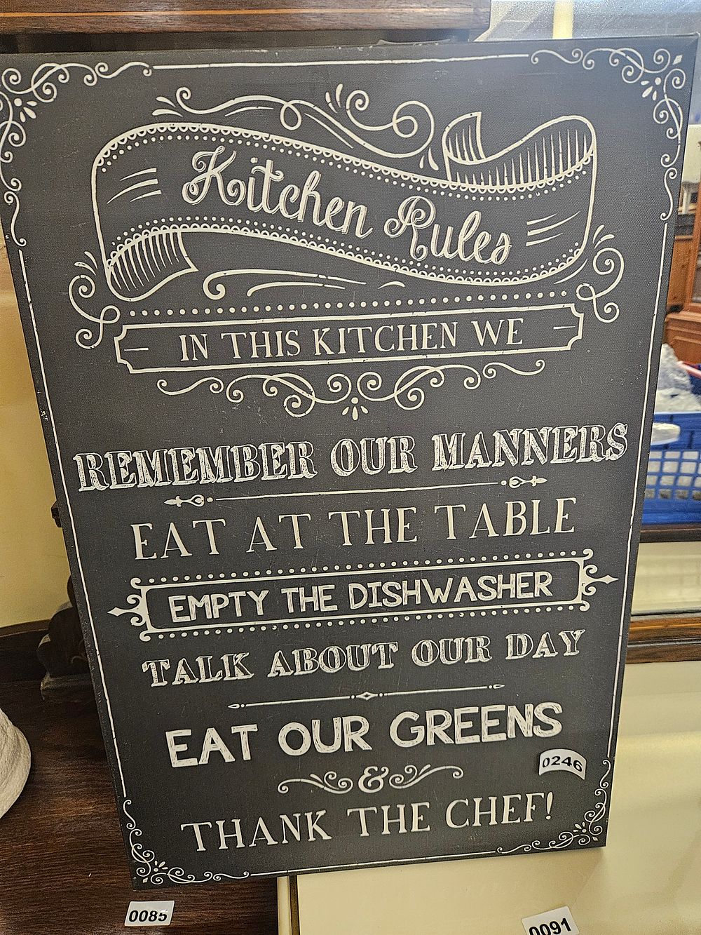 Lot 176 – Contemporary Chalkboard Style Kitchen Rules Decorative Wall Sign