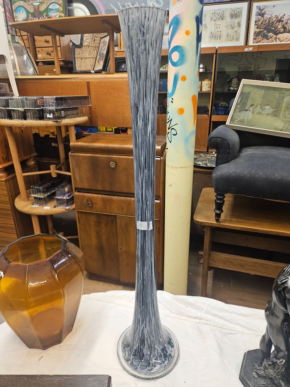 Lot 191 – A Tall Combed Glass Eiffel Tower Style Trumpet Vase