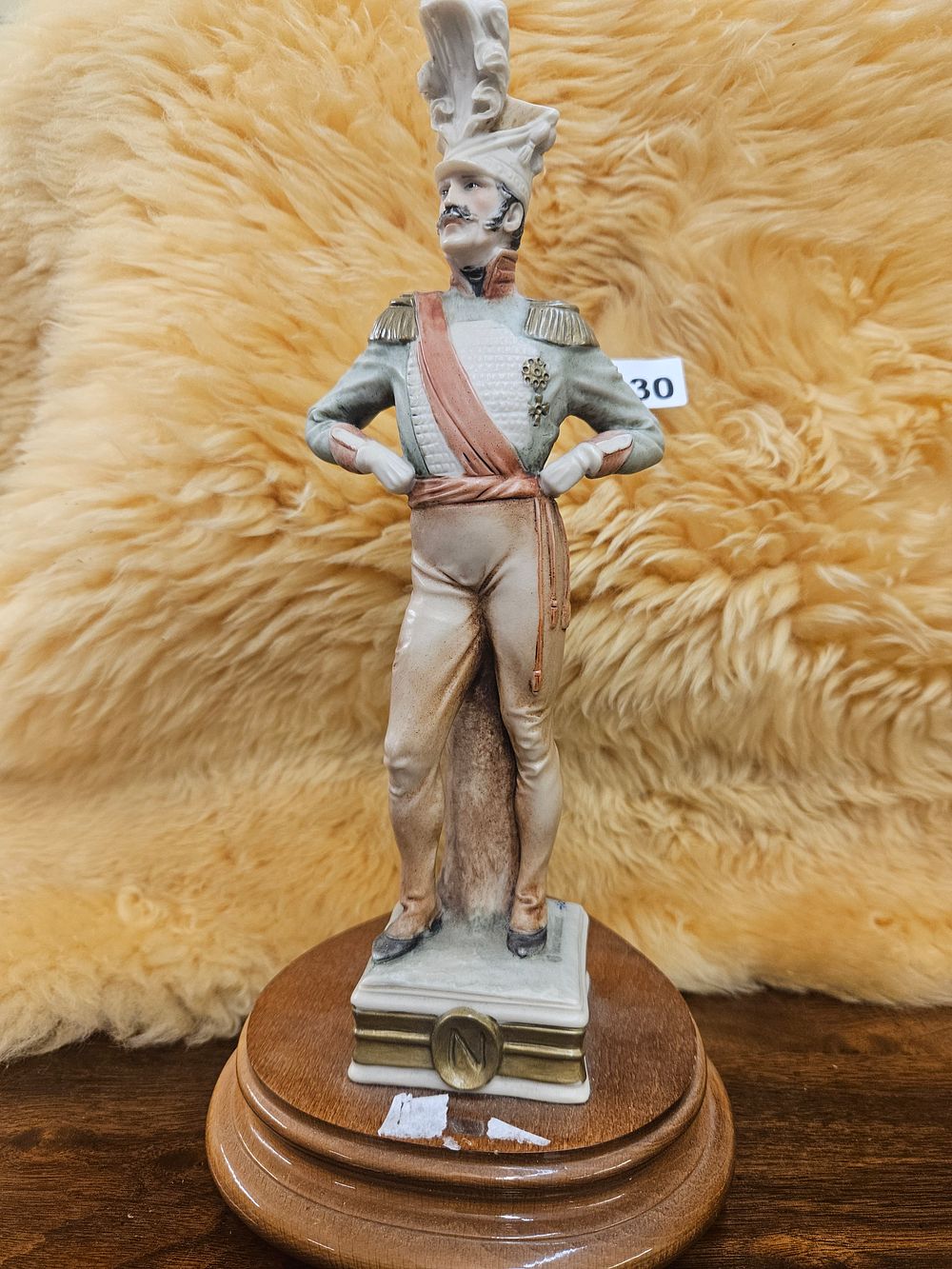 Lot 196 – Napoleonic Military Officer Hand-Painted Porcelain Figurine on Wooden Base