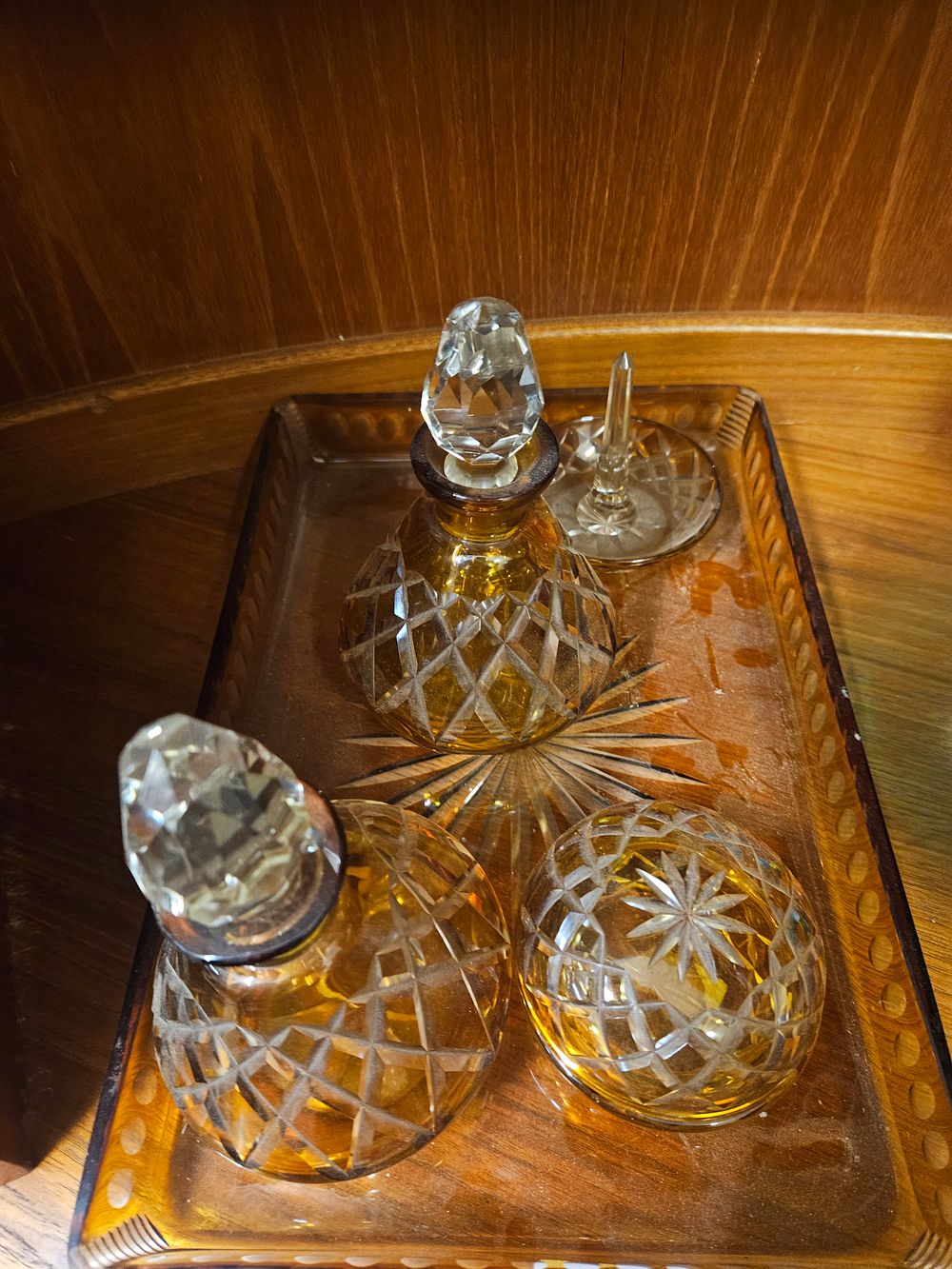 Lot 201 – A Set of Amber Cut Glass Vanity Items