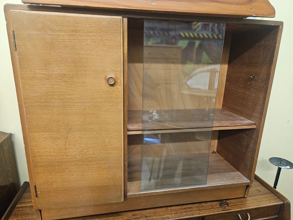 Lot 220 – Mid-century Modern Wooden Cabinet with Sliding Glass Door