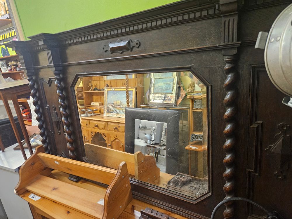 Lot 261 – A Jacobean Revival Dark Oak Sideboard Back or Overmantel Mirror, early 20th century