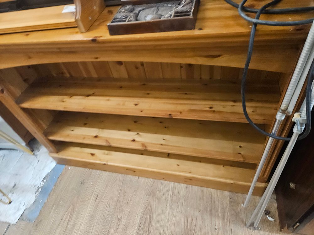 Lot 262 – Low Knotty Pine Three-Tier Open Bookcase