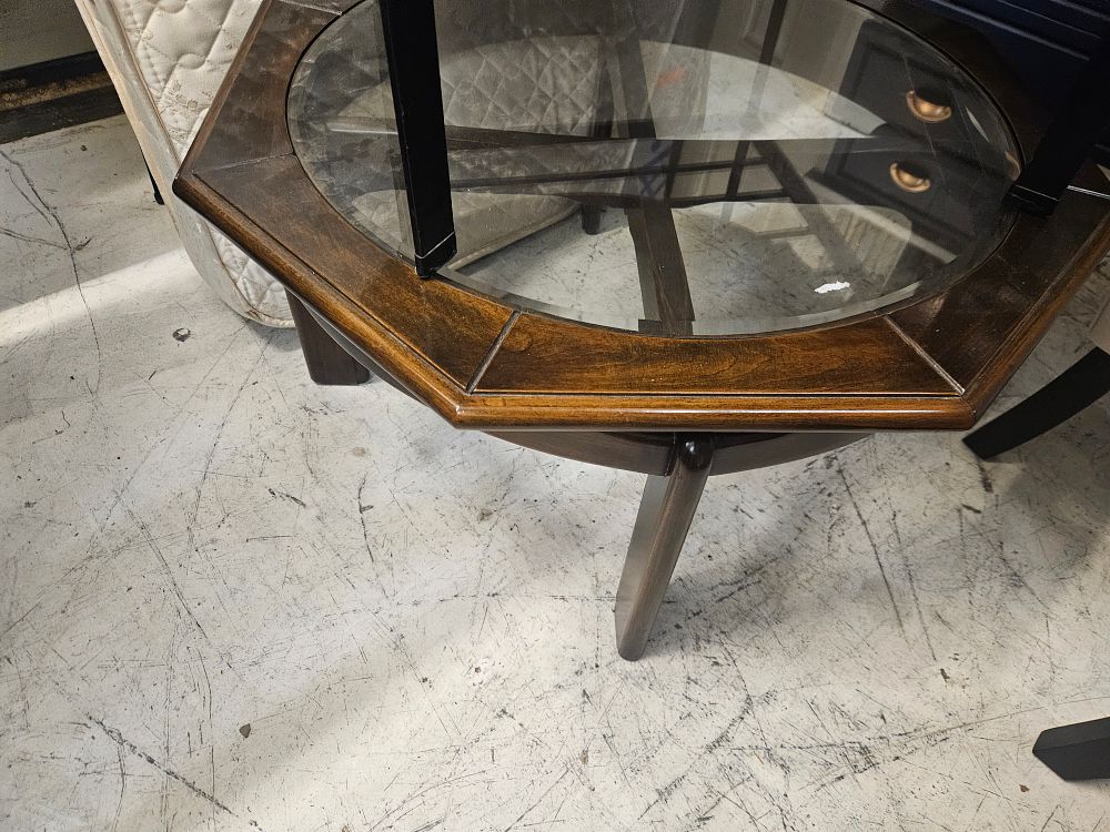 Lot 266 – Late 20th-Century Octagonal Dark Wood Coffee Table with Glass Inset