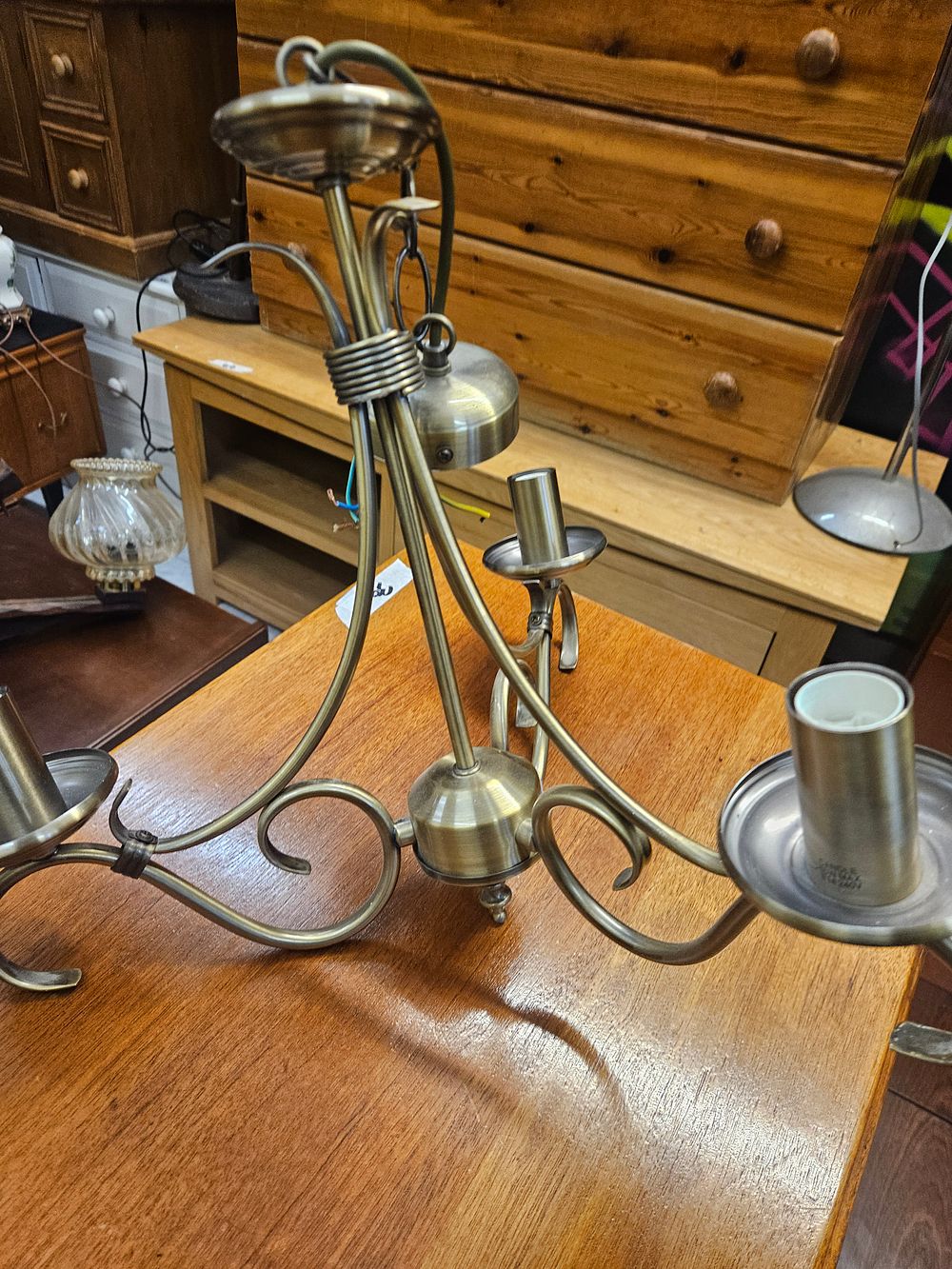 Lot 272 – An Antiqued Brass Finish Three Branch Ceiling Light