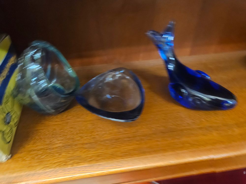 Lot 289 – A Trio of Mid-20th Century Style Blue and Clear Art Glass Objects