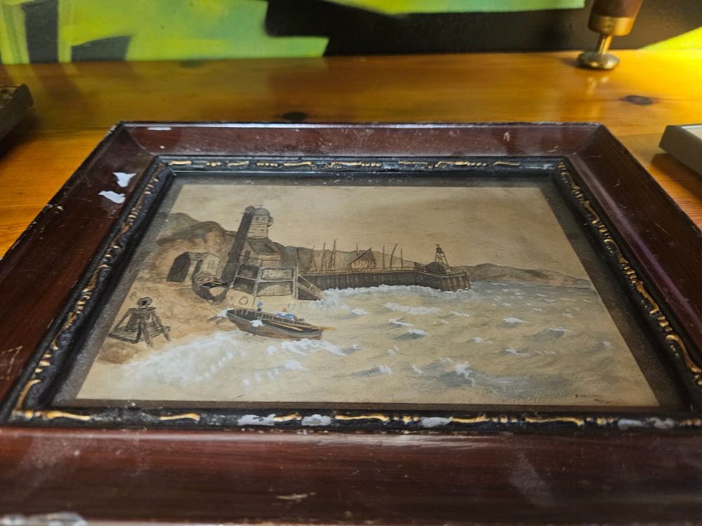 Lot 293 – Attributed to D. [Indistinct] (19th Century), Coastal Scene with Rowing Boat and Lighthouse