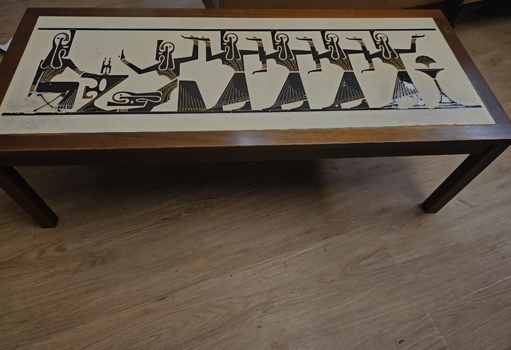 Lot 304 – Mid-Century Modern Teak Coffee Table with Stylised Egyptian Inset Panel