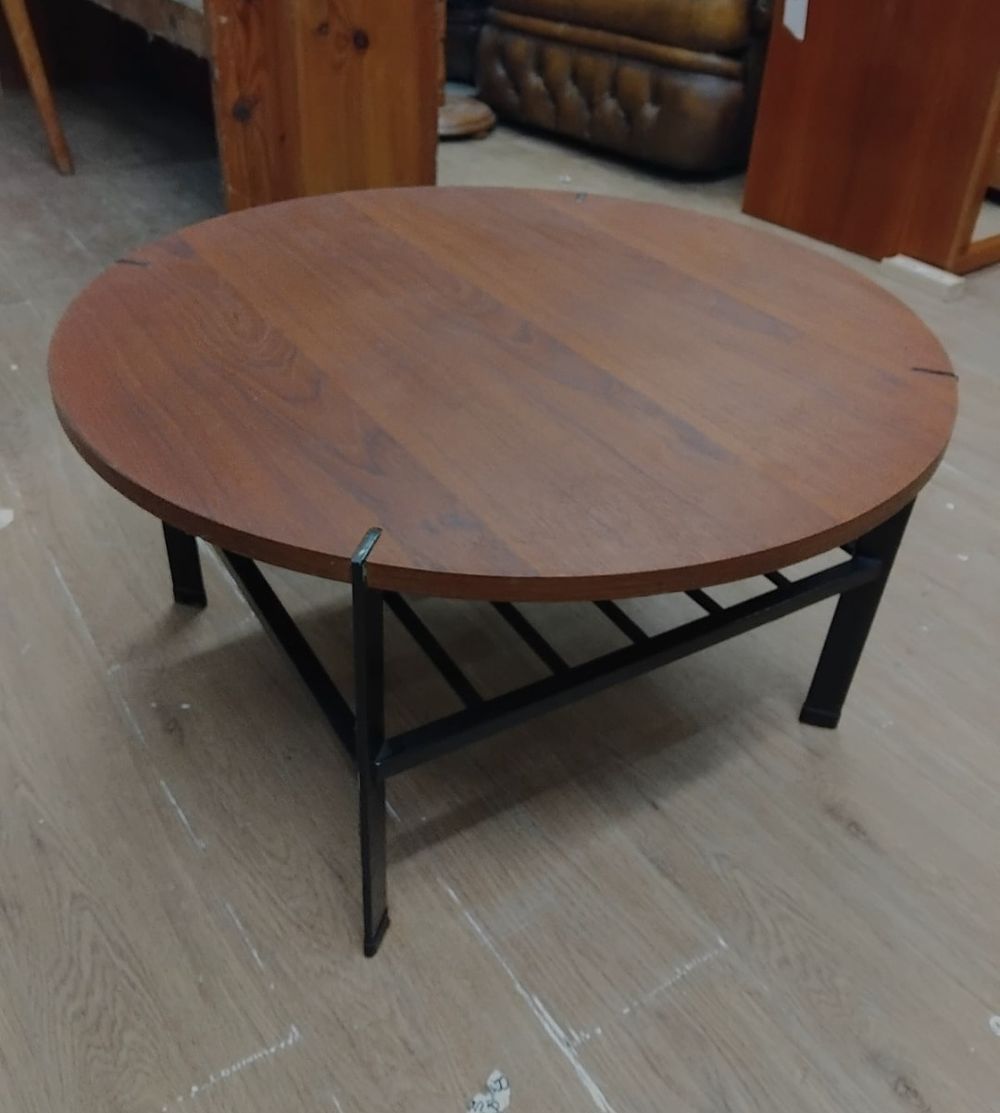 Lot 311 – A Contemporary Circular Wood and Metal Coffee Table with Slatted Shelf
