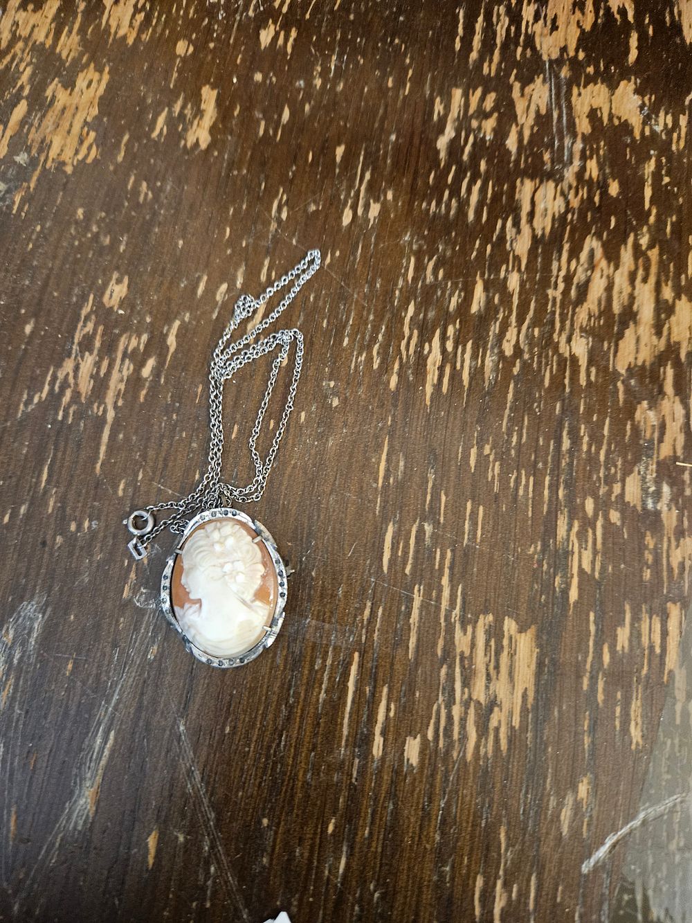 Lot 322 – Vintage Marcasite and Shell Cameo Pendant on a Trace Link Chain