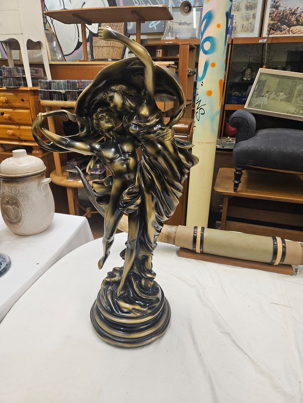 Lot 132 – A Large Bronzed Resin Sculpture After Pierre Auguste Cot’s ‘The Storm’