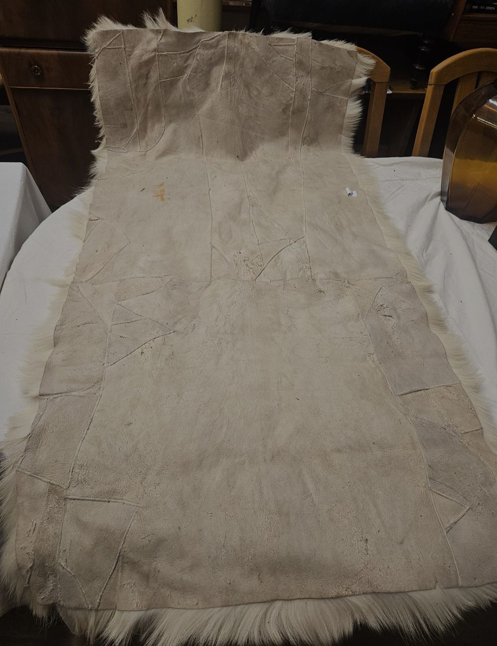 Lot 135 – Large Rectangular Patchwork Long-Wool Sheepskin Rug