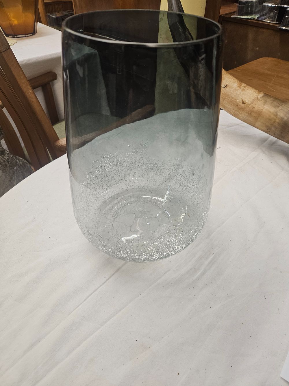 Lot 162 – Large Mid-Century Style Charcoal to Clear Crackle Glass Cylinder Vase