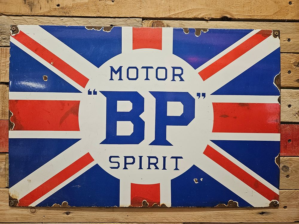 Lot 185 – Vintage BP Motor Spirit Union Jack Enamel Advertising Sign reproduction