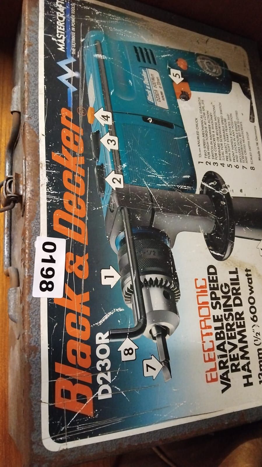 Lot 198 – Vintage Black & Decker D230R Mastercraft Electronic Variable Speed Hammer Drill in Metal Case