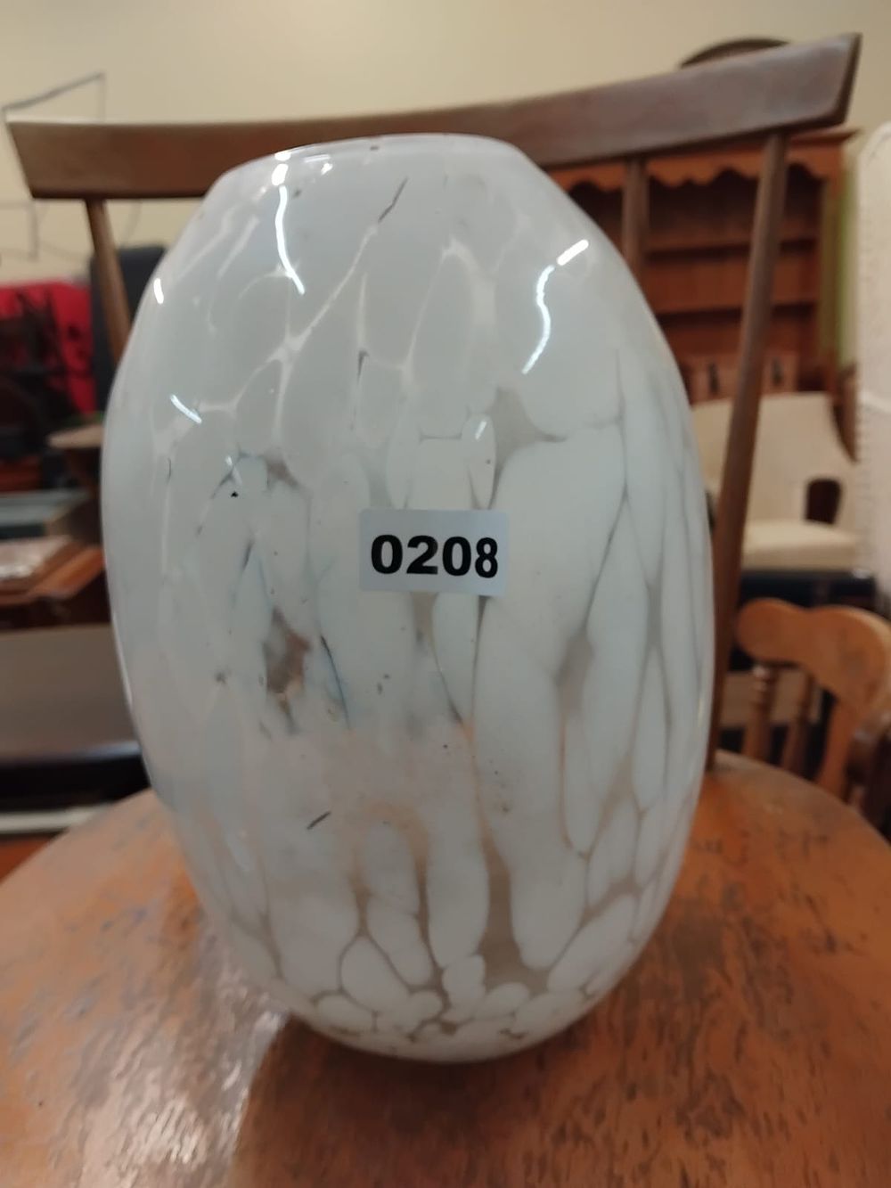 Lot 208 – Large Ovoid Mottled White Art Glass Vase