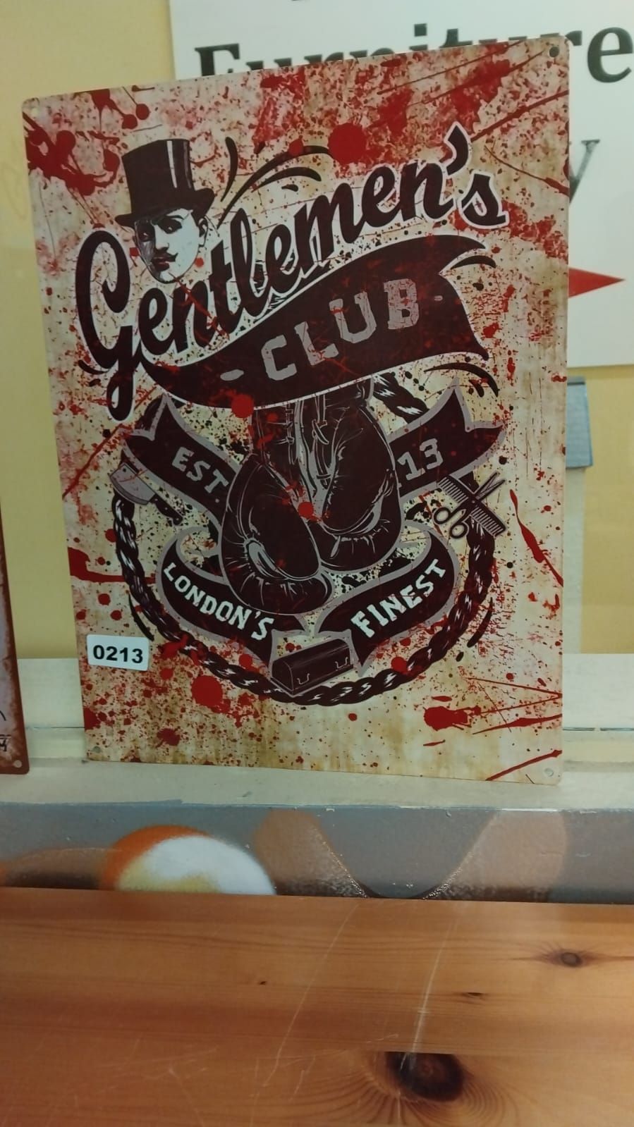 Lot 213 – Contemporary Retro-Style Distressed Metal Wall Sign Gentlemen’s Club Theme
