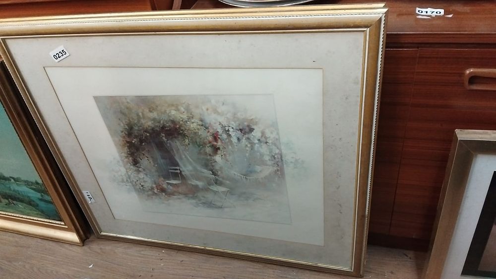 Lot 235 – 20th Century School, Impressionist Garden Scene with Hammock and Chair, Watercolour