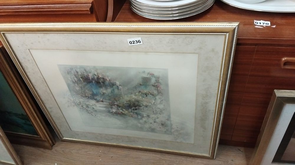 Lot 236 – Attributed to Willem Haenraets (Dutch, b. 1940), ‘Romantic Garden Scene with Bench and Staircase’