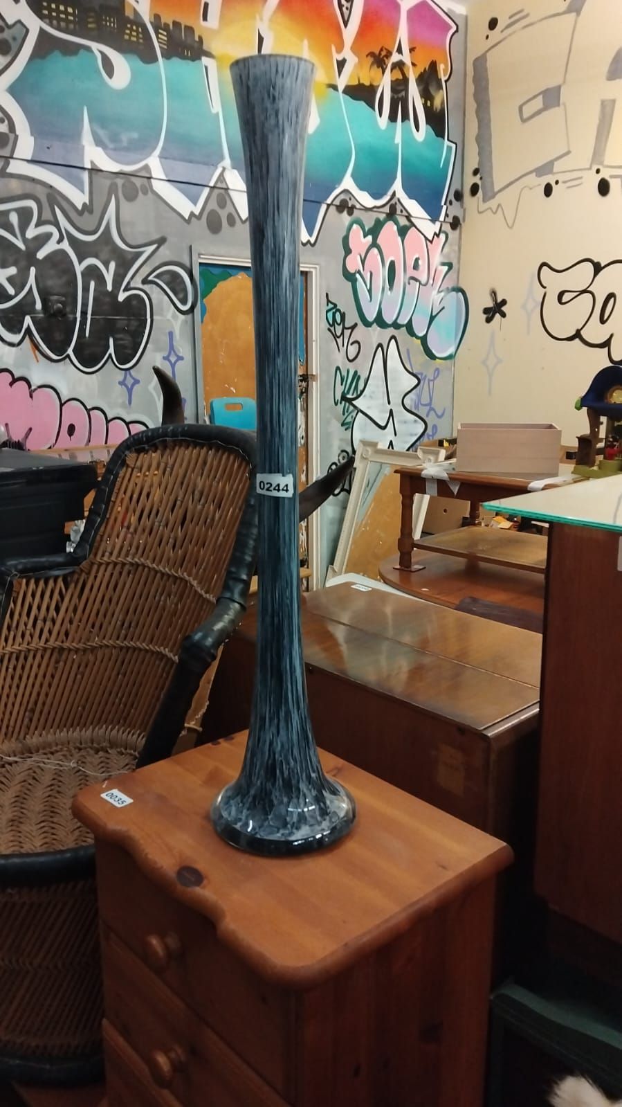 Lot 244 – A Tall Marbled Glass Eiffel Tower Style Floor Vase
