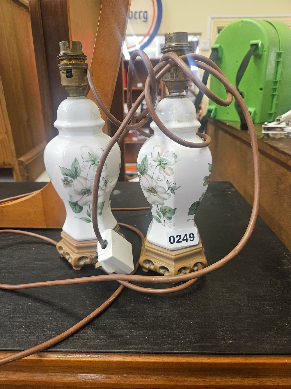 Lot 249 – A Pair of Vintage Transfer-Printed Floral Ceramic Table Lamps