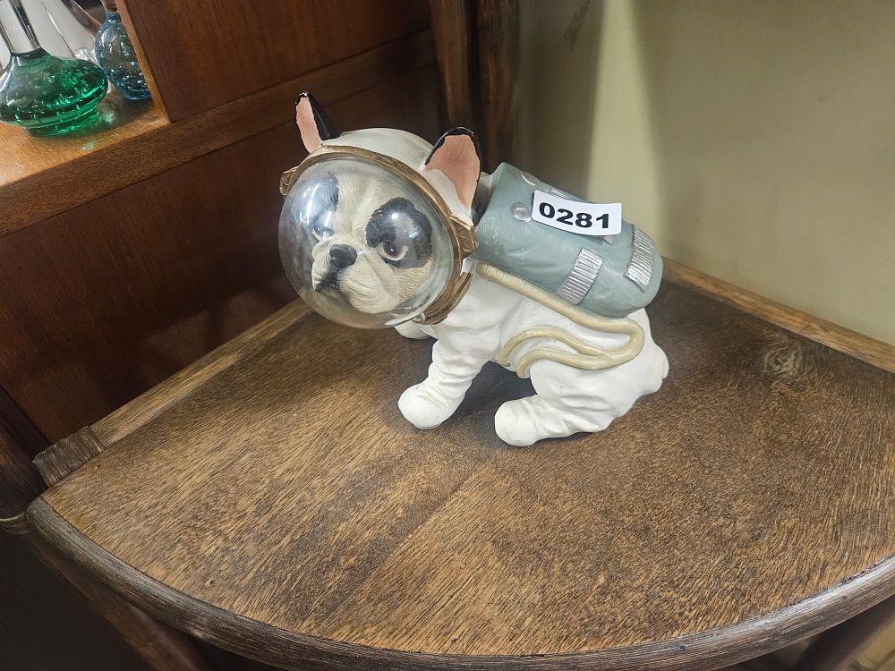 Lot 281 – A modern novelty resin figurine of a French Bulldog in astronaut attire