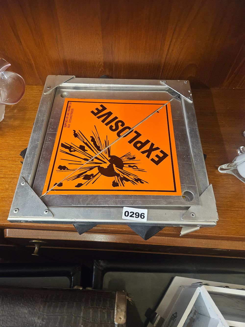 Lot 296 – An Aluminium Framed Explosive Hazard Warning Transport Placard