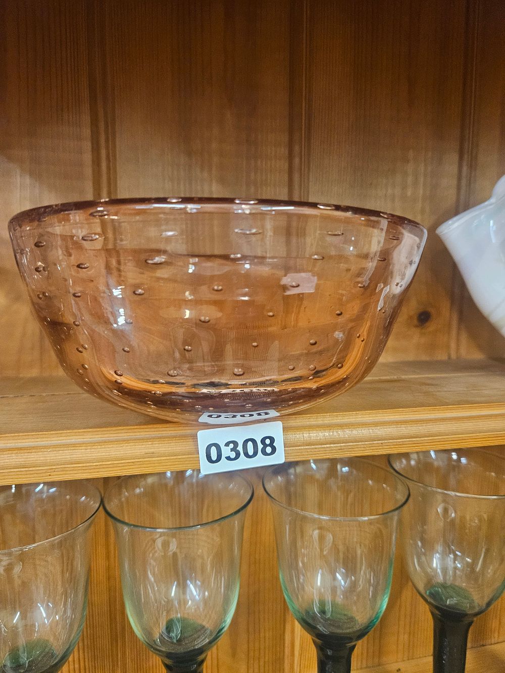 Lot 308 – Mid-century style amethyst-tinted glass bowl with controlled bubble decoration
