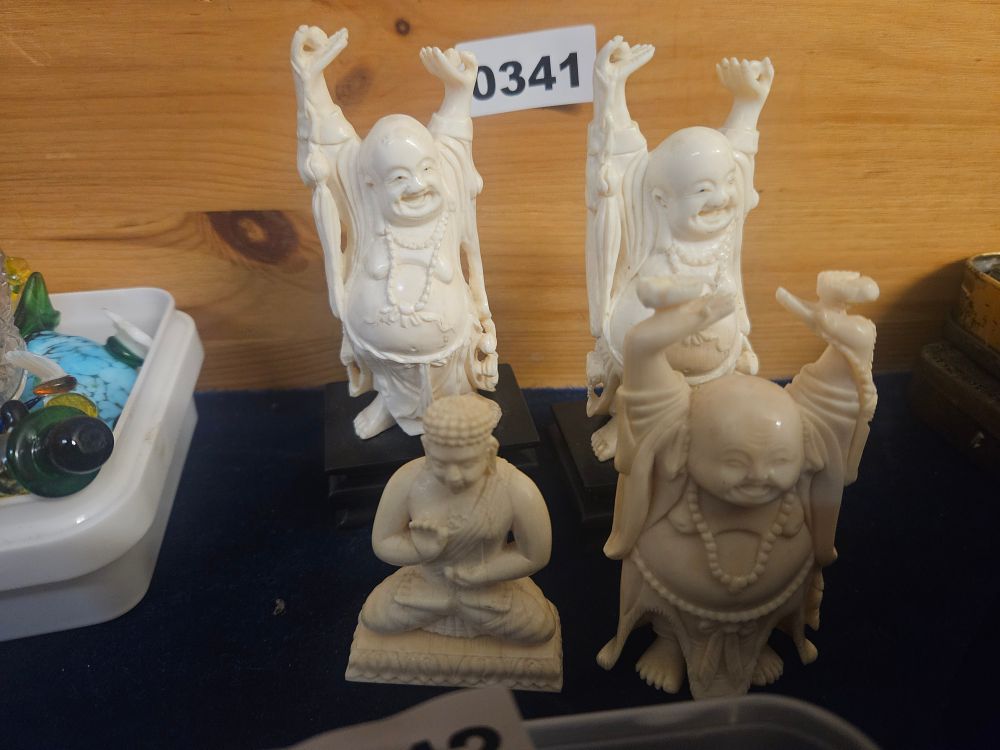 Lot 341 – Four Oriental Style Figures including Laughing Buddha and Seated Buddha