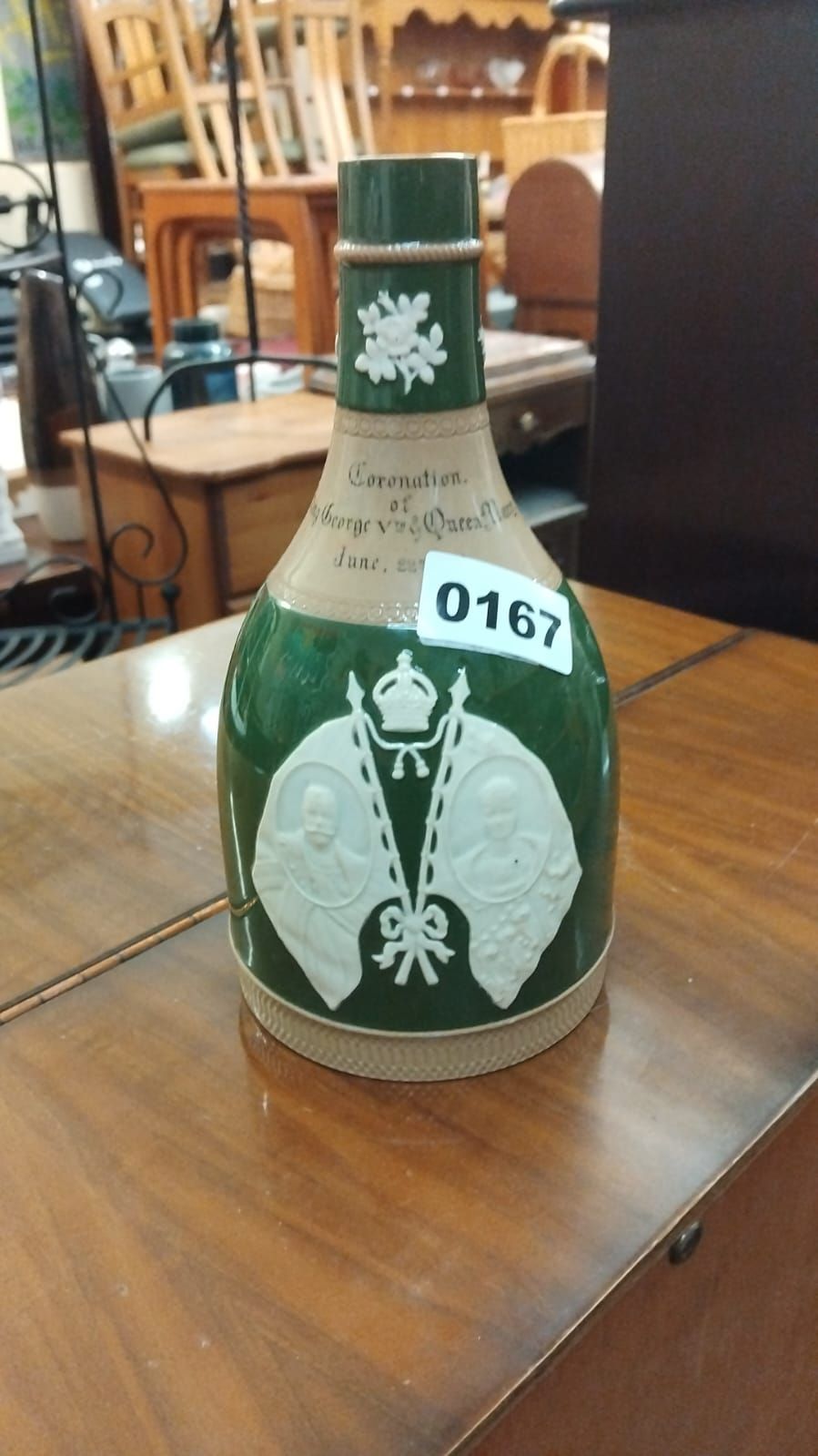 Lot 167 – A Coronation Commemorative Two-Tone Salt-Glazed Stoneware Bottle, 1911