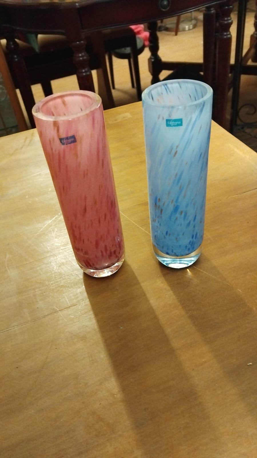 Lot 179 – A Pair of Caithness Glass Mottled Cylindrical Vases