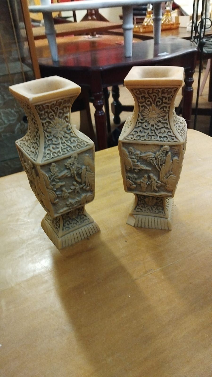 Lot 183 – A Pair of Chinese Style Carved Resin Baluster Vases