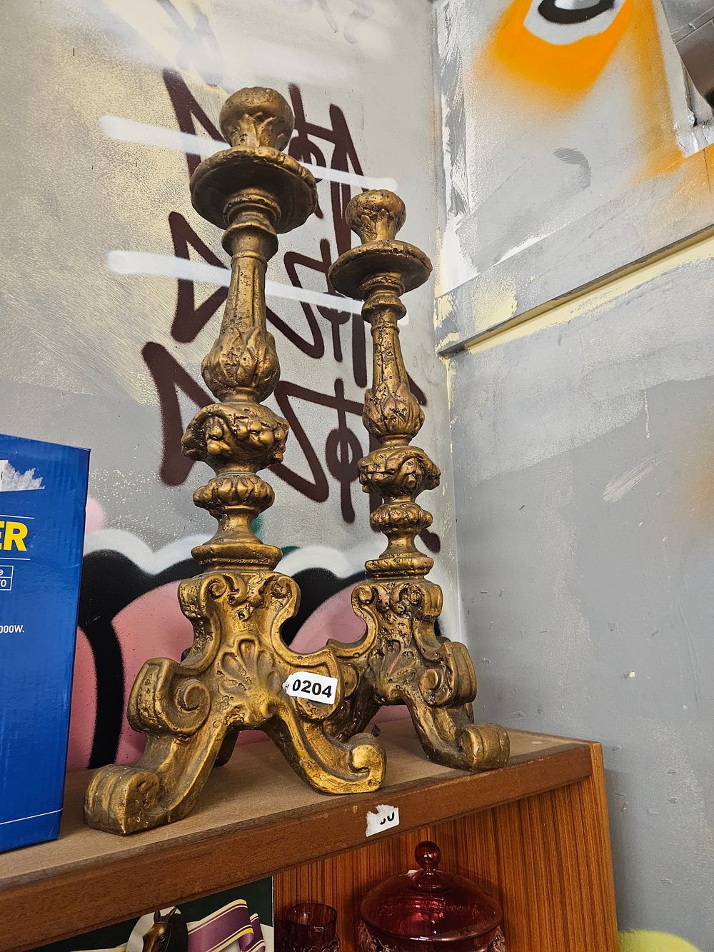 Lot 204 – A Pair of Large Baroque Style Gilt Finished Altar Candlesticks