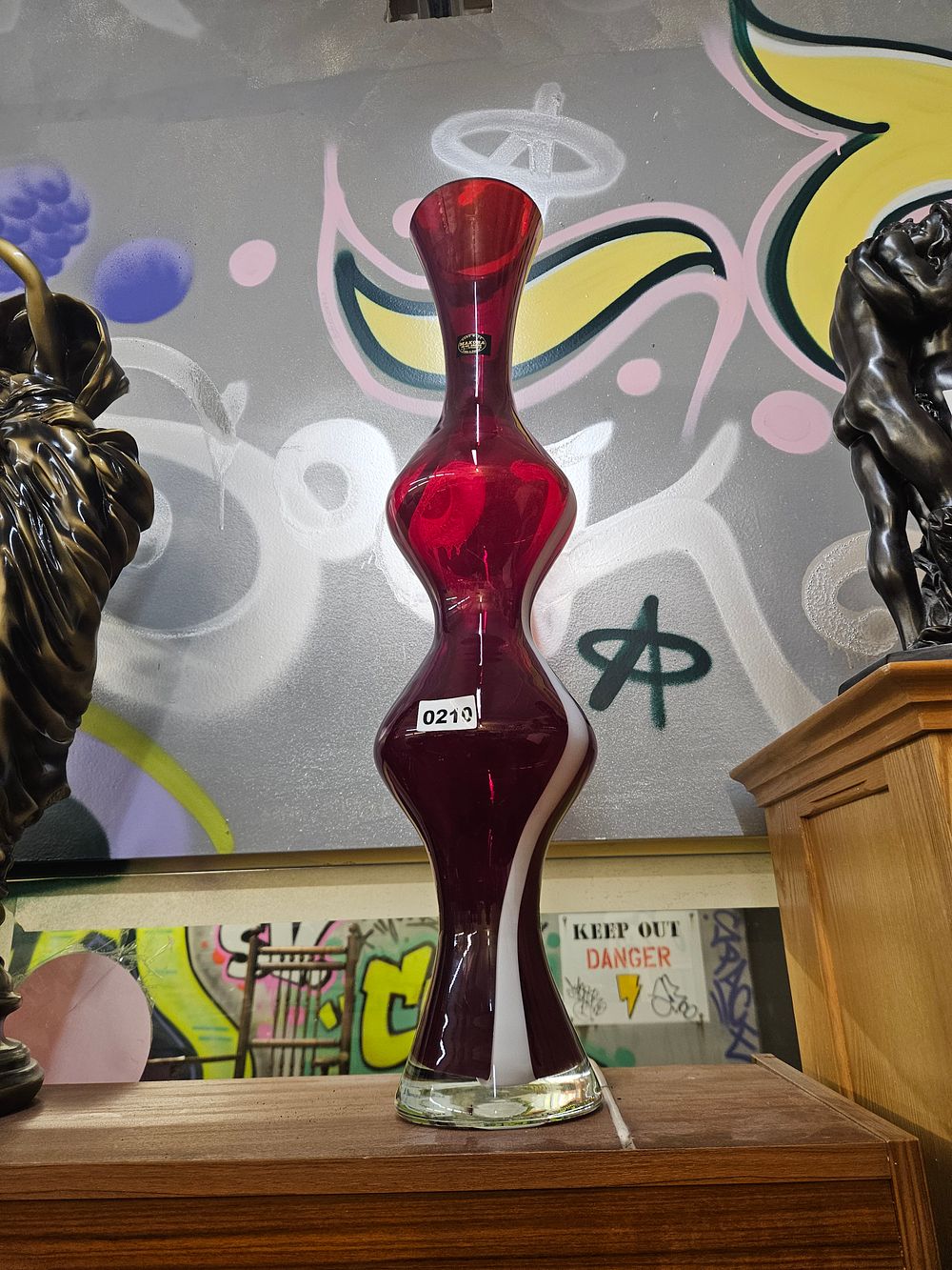 Lot 210 – Makora Krosno Poland Large Ruby Red and White Art Glass Vase