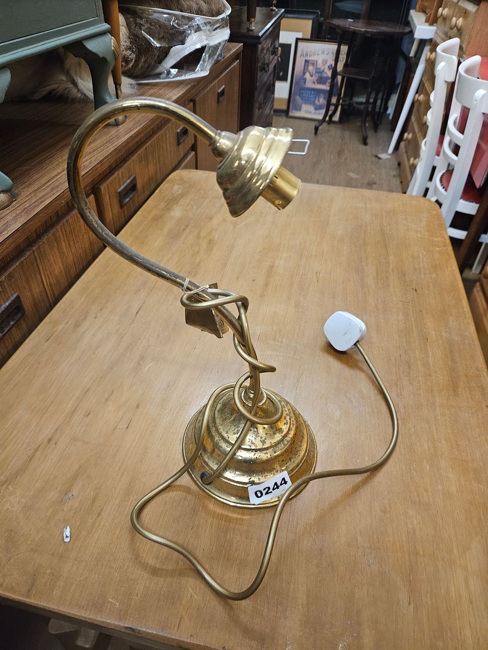 Lot 244 – Vintage Brass Swan-Neck Table Lamp