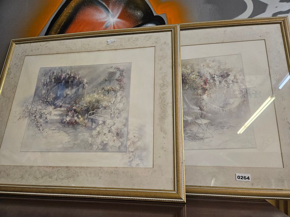 Lot 264 – Val Archer (British, b. 1946), A Pair of Garden Scene Watercolours